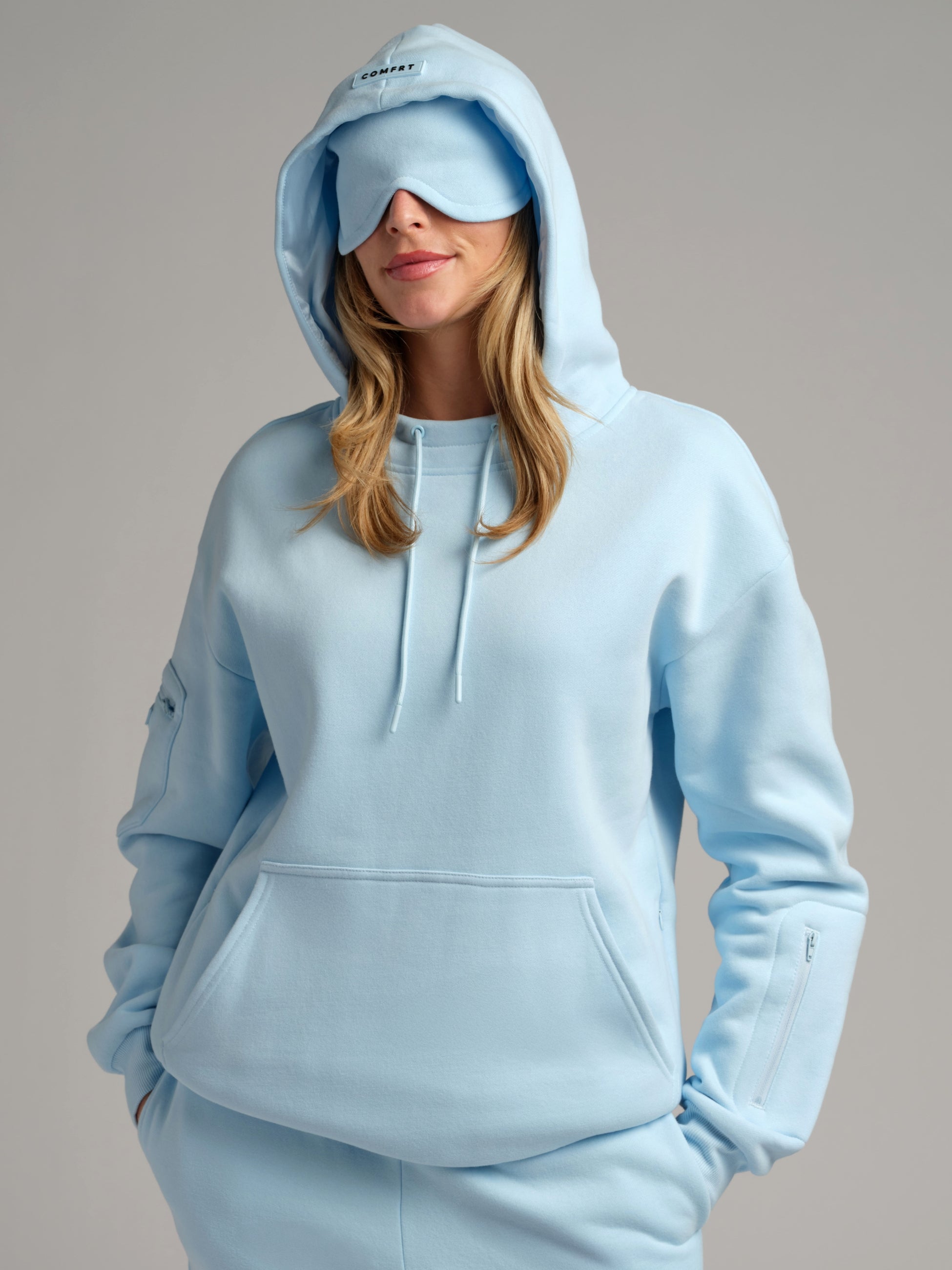 Comfrt VIP Airplane Mode Travel Hoodie Silk-Lined Baby Blue