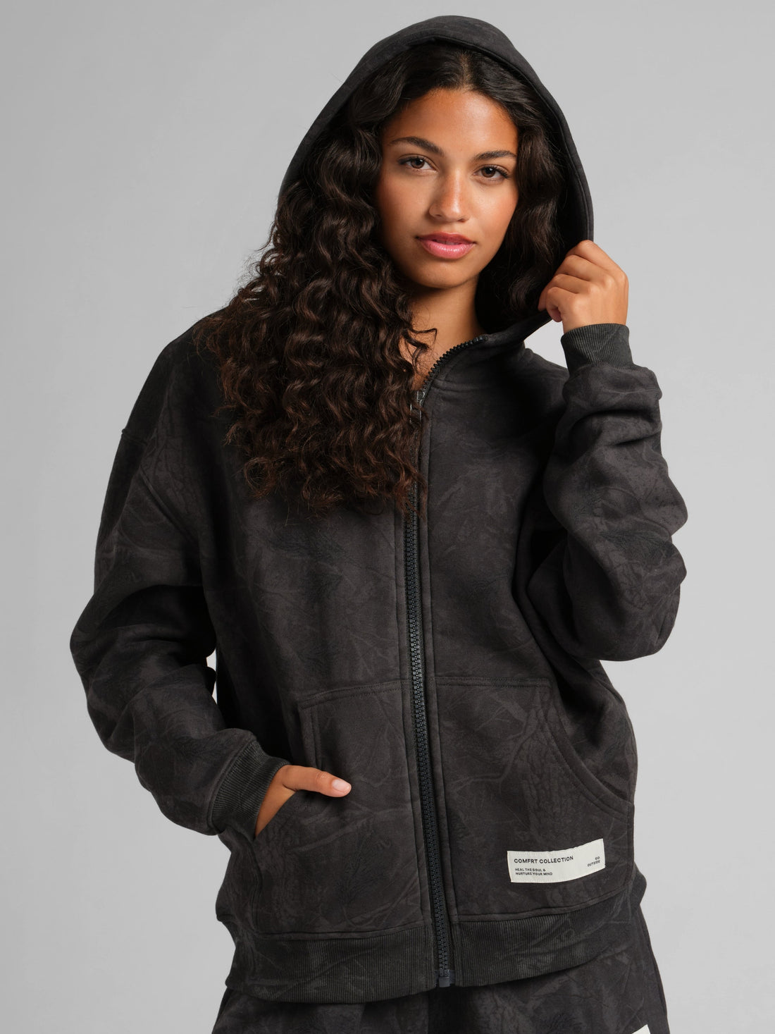 Comfrt Camo Crop Zip Hoodie CloudTouch Fabric