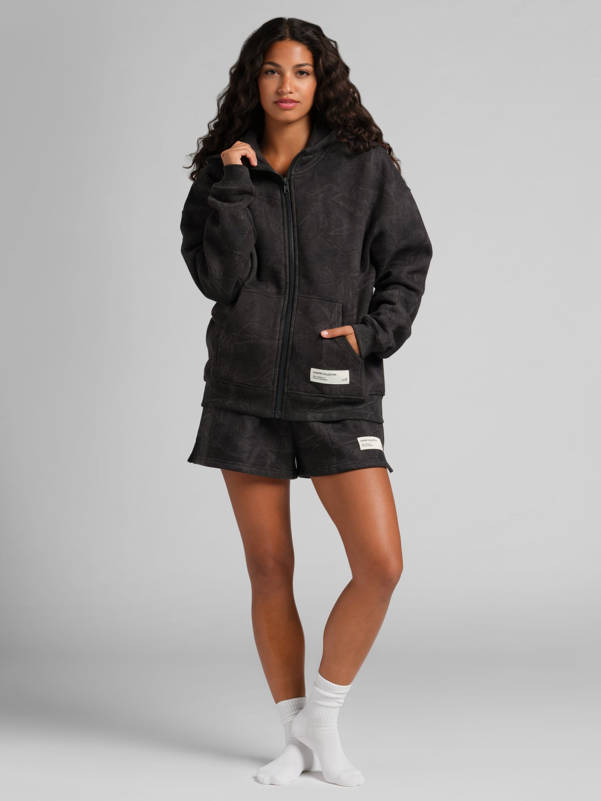Comfrt Camo Crop Zip Hoodie CloudTouch Fabric