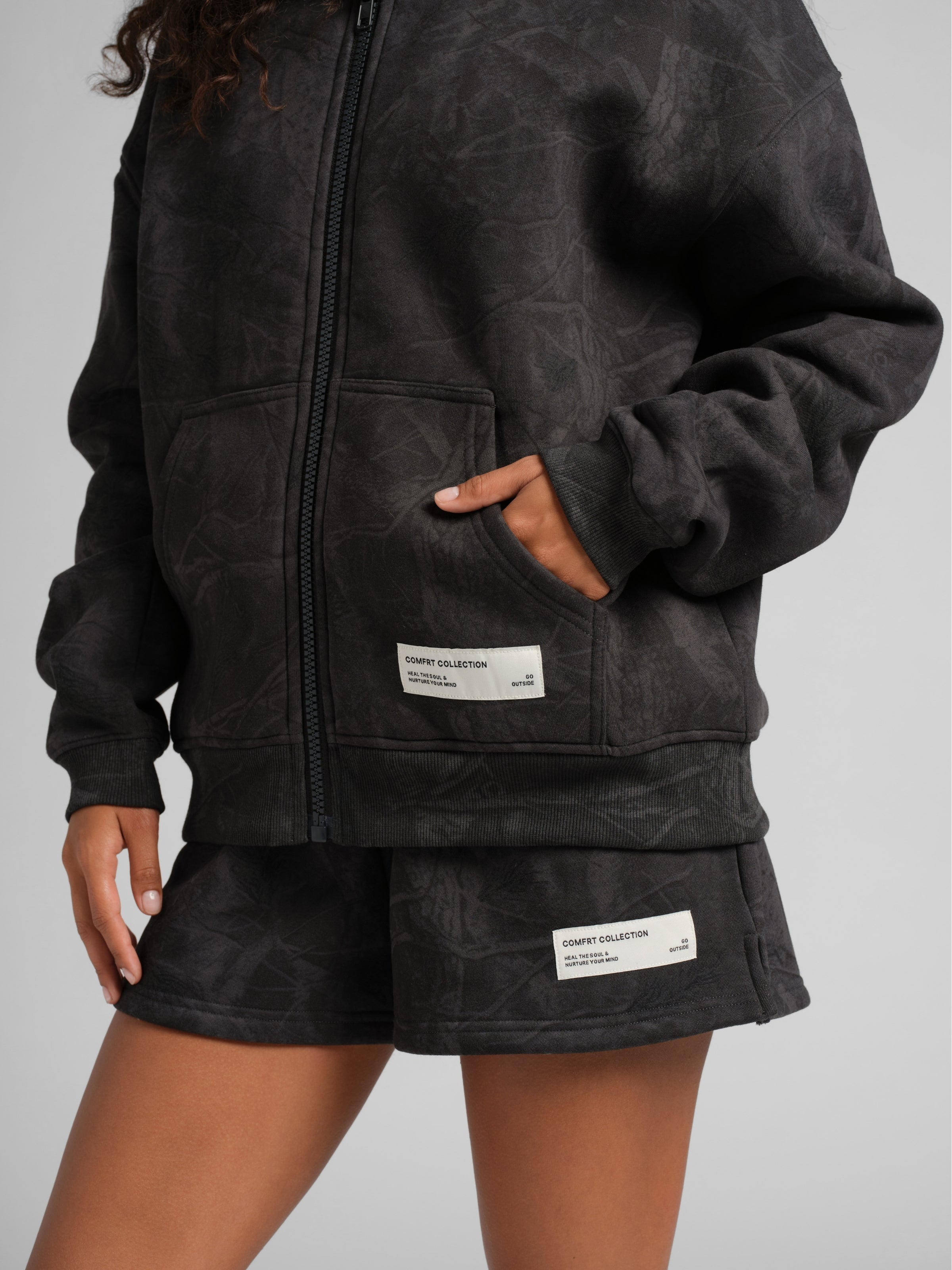 Comfrt Camo Crop Zip Hoodie CloudTouch Fabric