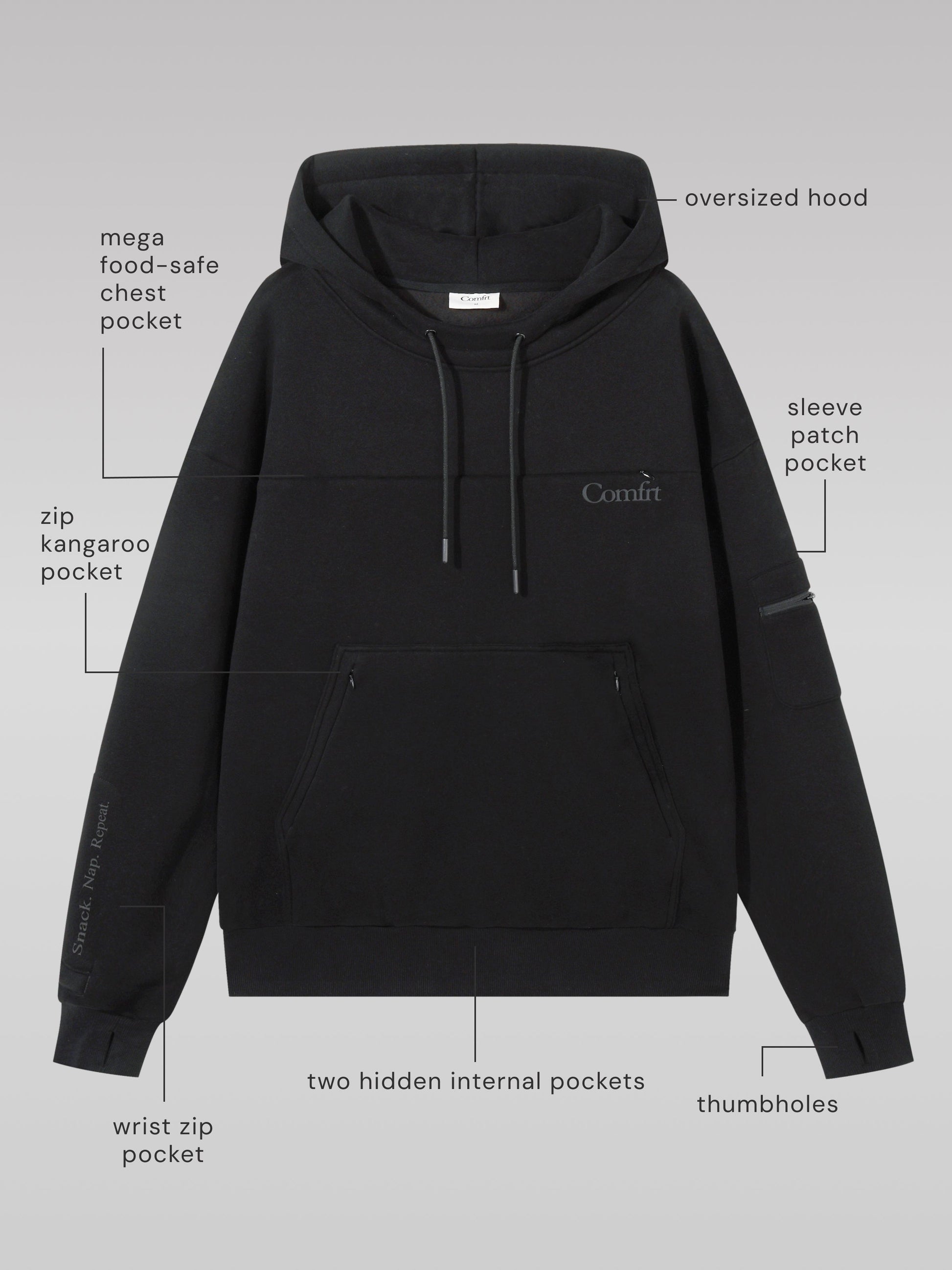 Comfrt Snak Hoodie Heavyweight Fleece Snack Pocket Design