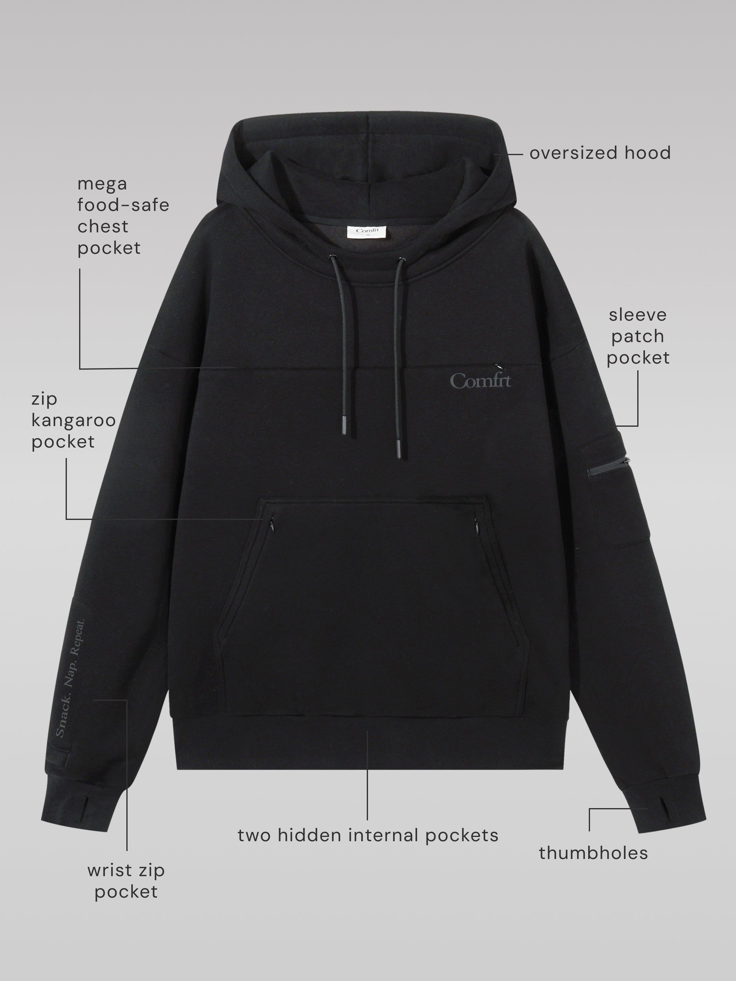 Comfrt Snak Hoodie Heavyweight Fleece Snack Pocket Design